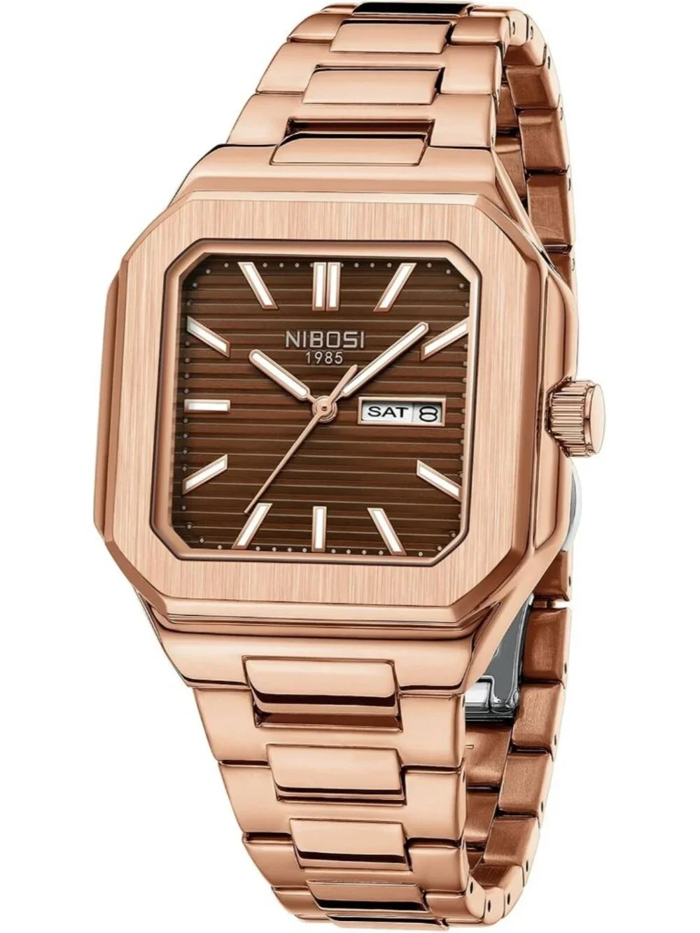 Men's Rose Brown Square Analog Quartz Stainless Steel  Waterproof Wrist Watch